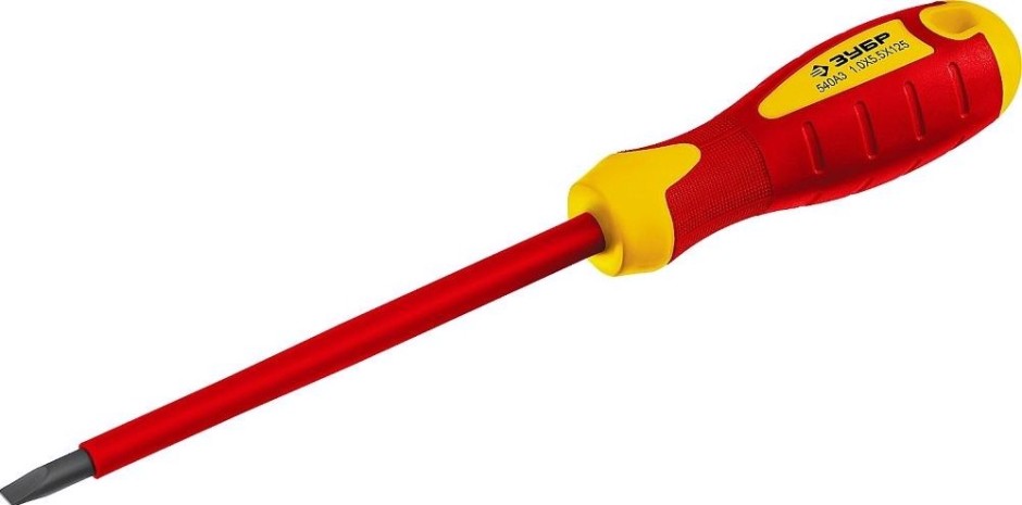 Отвертка диэлектрическая шлицевая ЗУБР ПРОФИ ЭЛЕКТРИК SL 5x125 мм до 1000в, "профессионал" 25261-5.5-125, cr-v, трех [25261-5.5-125_z01]