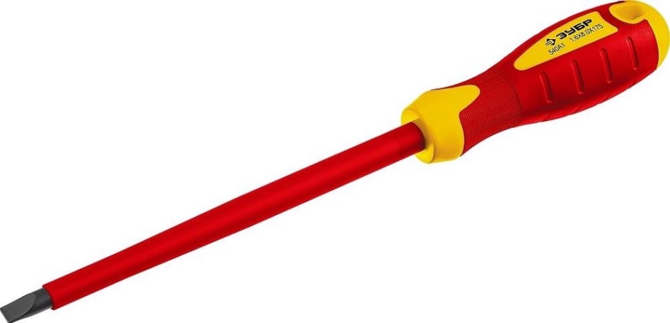 Отвертка диэлектрическая шлицевая ЗУБР ПРОФИ ЭЛЕКТРИК SL 8x175 мм до 1000в, "профессионал" 25261-8.0-175, cr-v, трех [25261-8.0-175]