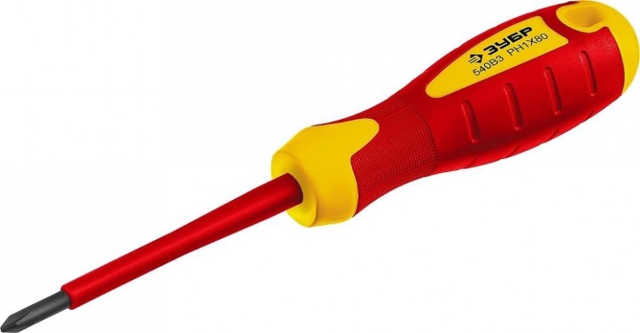 Отвертка крестовая диэлектрическая ЗУБР ПРОФИ ЭЛЕКТРИК PH 0x60 мм до 1000в, "профессионал" 25262-0-060, cr-v, трехко [25262-0-060_z01]