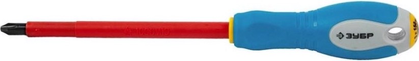 Отвертка крестовая диэлектрическая ЗУБР ПРОФИ ЭЛЕКТРИК PH 3x150 мм до 1000в, "профессионал" 25262-3-150, cr-v, трехко [25262-3-150_z01]