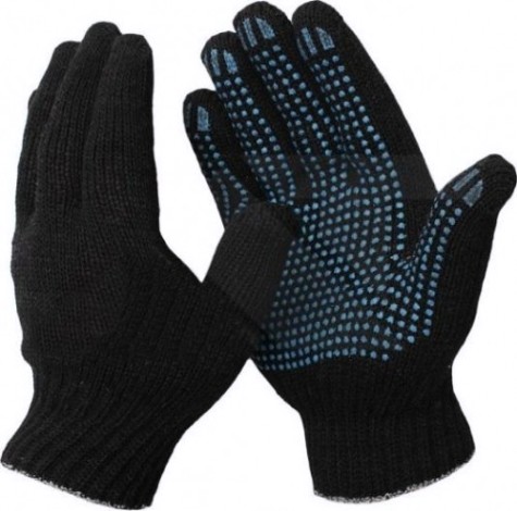 Перчатки трикотажные "Стандарт" 10 класс 4 нити с ПВХ черные (500пар) [911-856]