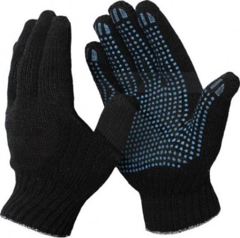 Перчатки трикотажные "Стандарт" 10 класс 6 нитей с ПВХ черные (300пар) [911-870]
