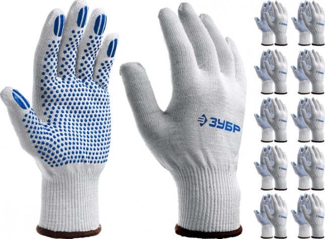 Перчатки трикотажные ЗУБР ПРОФЕССИОНАЛ точка+, размер l-xl, 10 пар в упаковке, с точками [11451-K10]