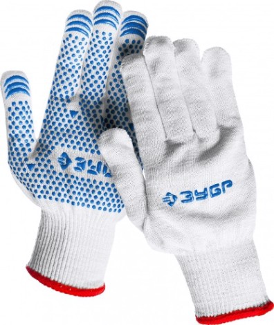 Перчатки трикотажные ЗУБР ТОЧКА размер S-M, с пвх покрытием, тонкие [11451-S]