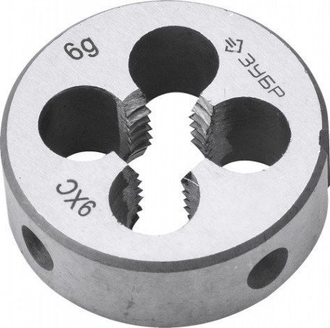 Плашка ЗУБР круглая ручная м10x1.5мм, сталь 9хс [4-28022-10-1.5]