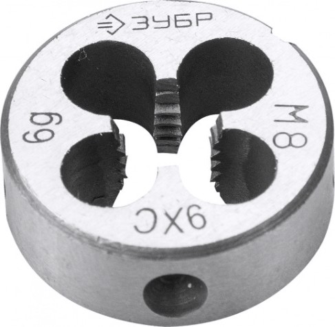 Плашка ЗУБР круглая ручная м8x1мм, сталь 9хс [4-28022-08-1.0]