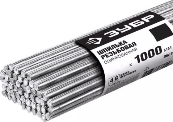 Шпилька с метрической резьбой оцинкованная ЗУБР М16x1000мм din 975, 10 шт, класс прочности 4.8 [30330-16-1]