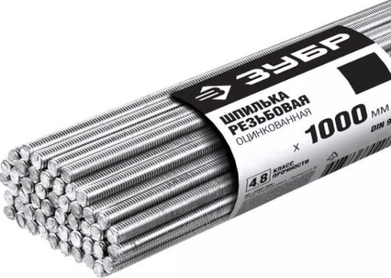 Шпилька с метрической резьбой оцинкованная ЗУБР М8x1000мм din 975, 25 шт, класс прочности 4.8 [30330-10-1]