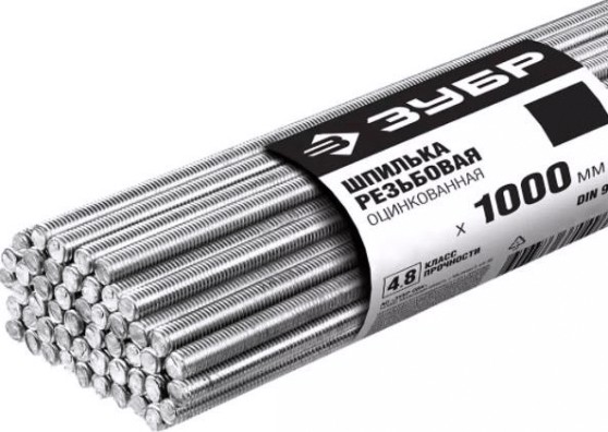 Шпилька с метрической резьбой оцинкованная ЗУБР М8x1000мм din 975, 50 шт, класс прочности 4.8 [30330-08-1]