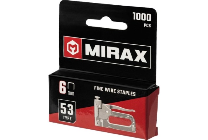 Скоба для степлера тонкая Mirax 6 мм тип 53, 1000 шт [3153-06]