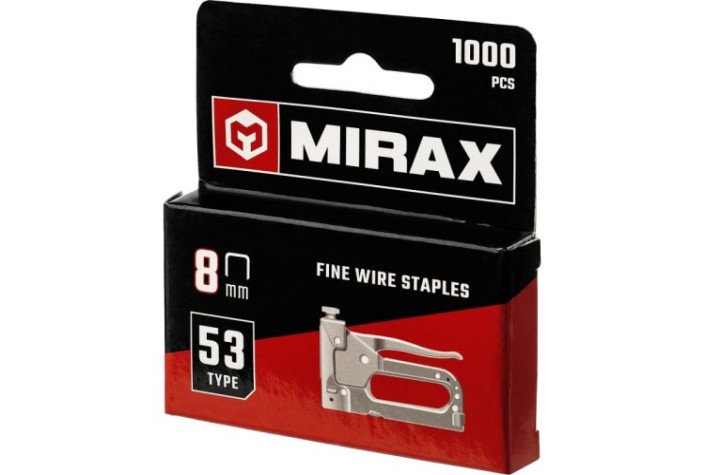 Скоба для степлера тонкая Mirax 8 мм тип 53, 1000 шт [3153-08]