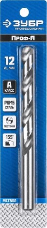 Сверло по металлу ЗУБР ПРОФЕССИОНАЛ 12.0х151мм, сталь р6м5, класс а [29625-12]