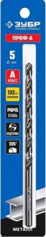 Сверло по металлу ЗУБР ПРОФЕССИОНАЛ 5,0х132мм, удлиненное сталь р6м5, класс а [29624-5]