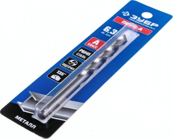 Сверло по металлу ЗУБР ПРОФЕССИОНАЛ 6.3х101мм, сталь р6м5, класс а [29625-6.3]