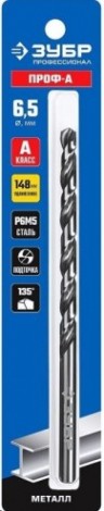 Сверло по металлу ЗУБР ПРОФЕССИОНАЛ 6,5х148мм, удлиненное сталь р6м5, класс а [29624-6.5]