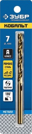 Сверло по металлу ЗУБР ПРОФЕССИОНАЛ кобальт 7.0х109мм, сталь р6м5, класс а [29626-7]