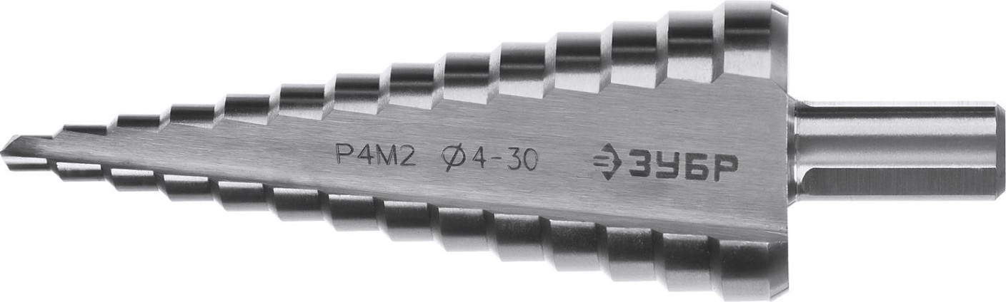 Сверло ступенчатое по металлу ЗУБР МАСТЕР 4-30мм, 14 ступеней, ступенчатое, сталь р4м2 [29665-4-30-14]