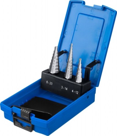 Сверло ступенчатое по металлу ЗУБР ПРОФЕССИОНАЛ 3 шт., 3-20мм, набор ступенчатых сталь р6м5 [29670-3-20-H3_z01]