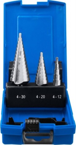 Сверло ступенчатое по металлу ЗУБР ПРОФЕССИОНАЛ 3 шт., 4-30мм, набор ступенчатых сталь р6м5 [29670-4-30-H3_z01]