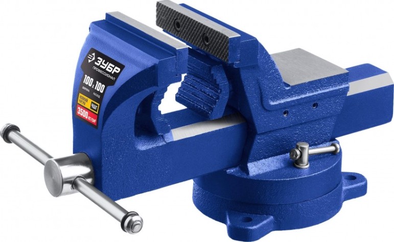 Тиски индустриальные слесарные ЗУБР ПРОФЕССИОНАЛ 100 мм, с регулировкой компенсации люфта [32703-100_z01]