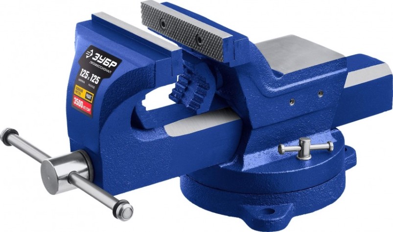 Тиски индустриальные слесарные ЗУБР ПРОФЕССИОНАЛ 125 мм, с регулировкой компенсации люфта [32703-125]