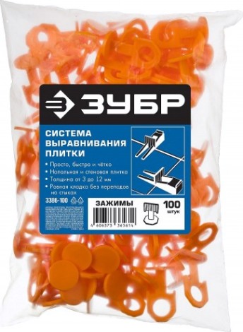 Зажим для системы выравнивания плитки ЗУБР СВП (1,0 мм 100 шт.) [33861-100]